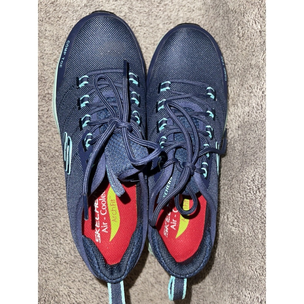 Skechers Navy Blue and Mint Green Women's Sneakers - Picture 2 of 7